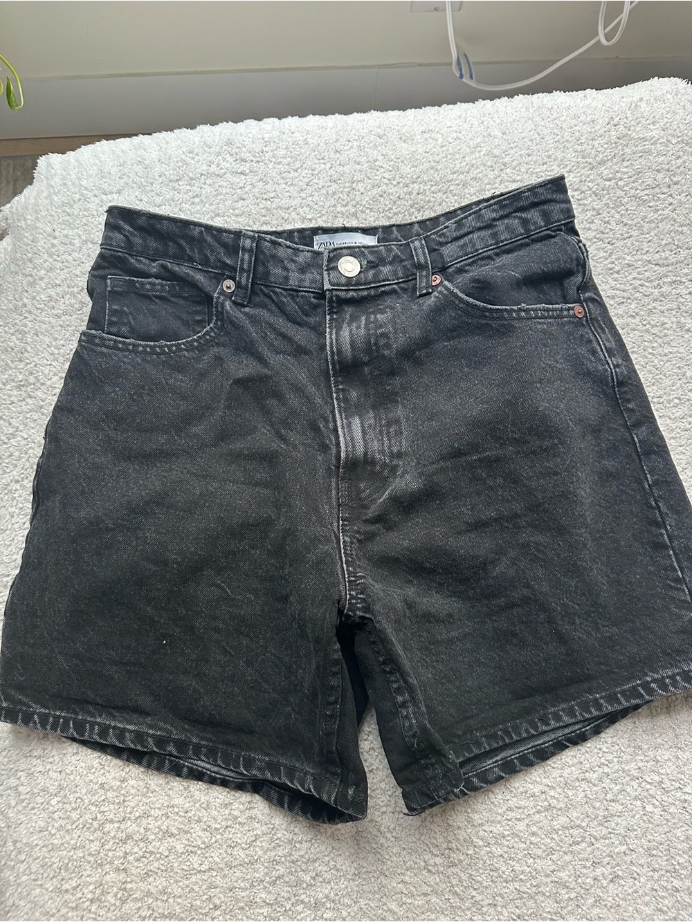 Zara Washed Black High-Rise Denim Shorts
